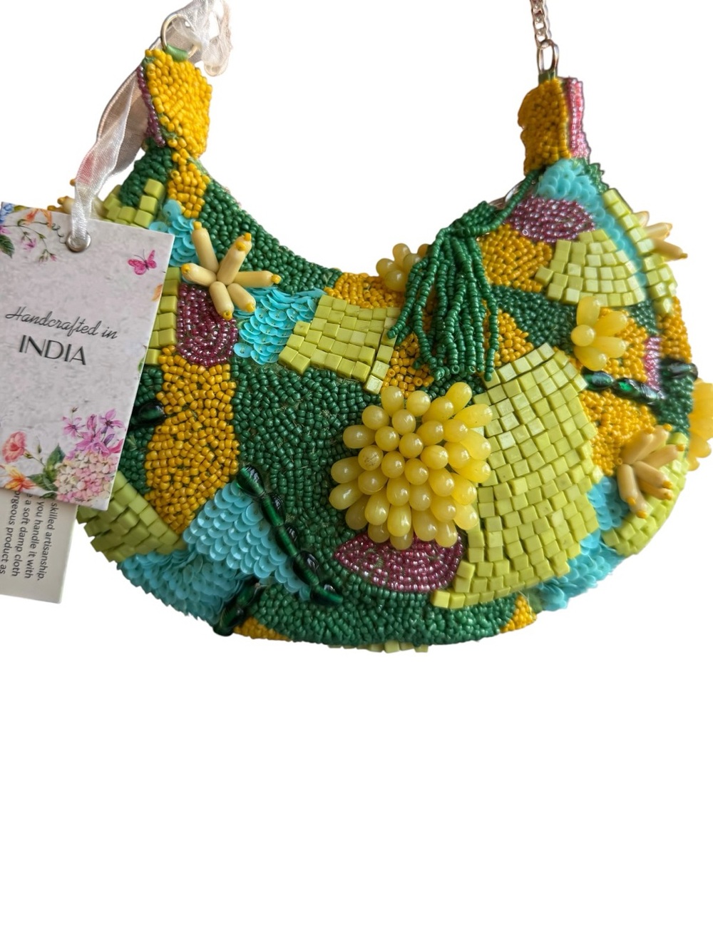 Sol & Mer Hand Beaded Floral Succulent Shoulder Bag Crescent PurseNWT